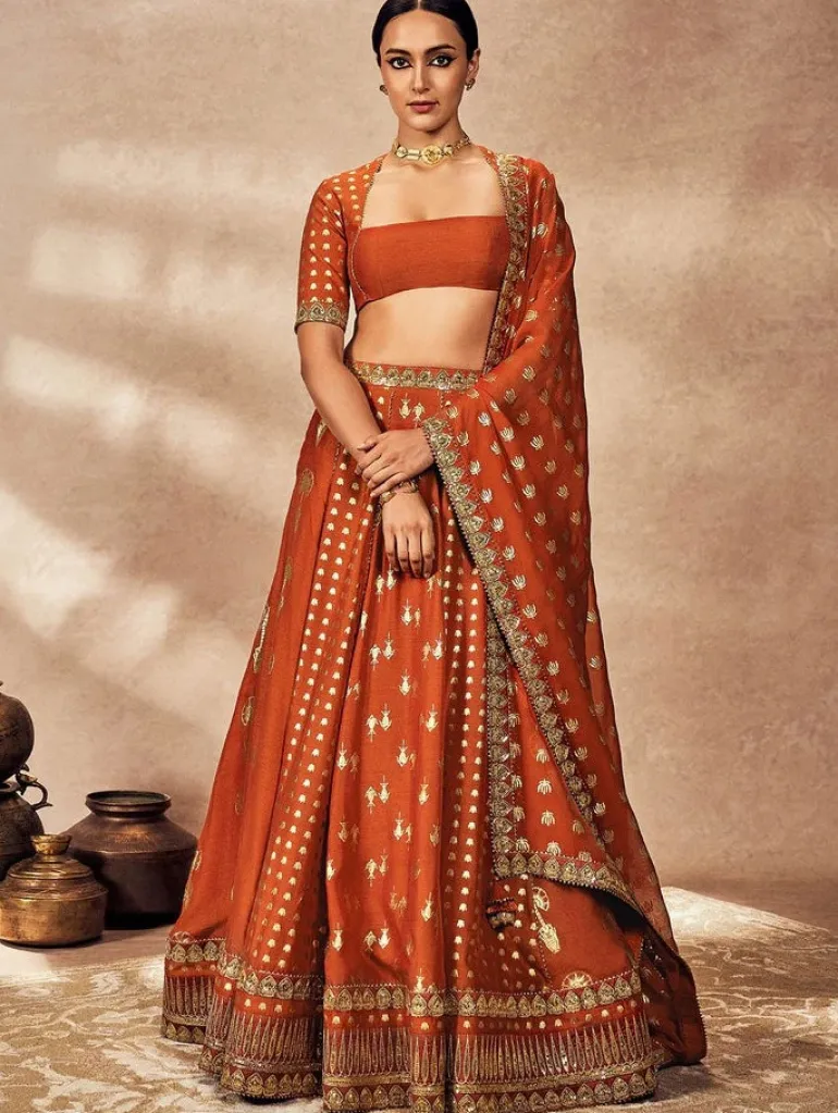 Rust Foil Lehenga Set