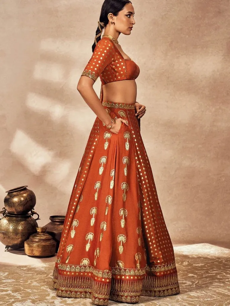 Rust Foil Lehenga Set