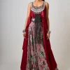 Rust Orange Hand-Embroidered Singlet With Mint Lehenga Set