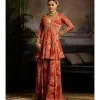 Rust Print Peplum Sharara Set