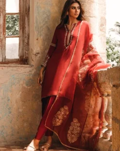 Rust Red Alisha Kurta With Dhoti Pant Set