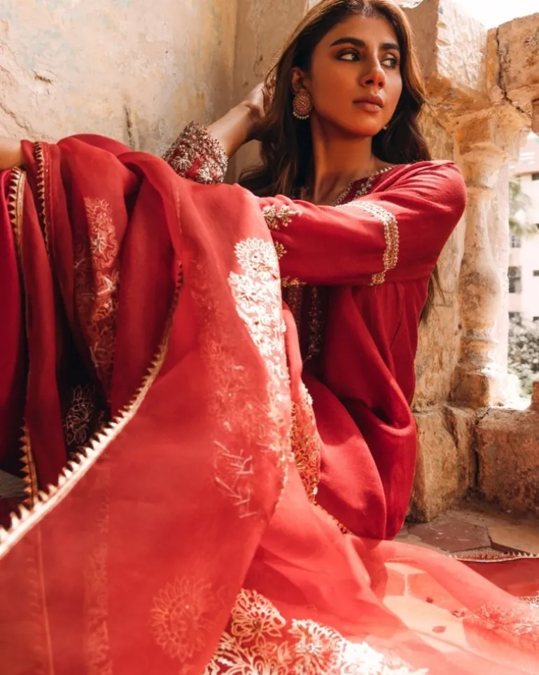 Rust Red Alisha Kurta With Dhoti Pant Set