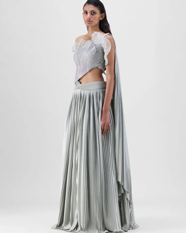 Sage Corded Coral Lehenga Set