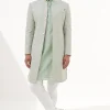 Sage Green Banarasi Double Scallop Achkan Set