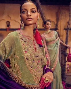 Sage Green, Bangani And Gulabi Gulaal Johri Skirt Set