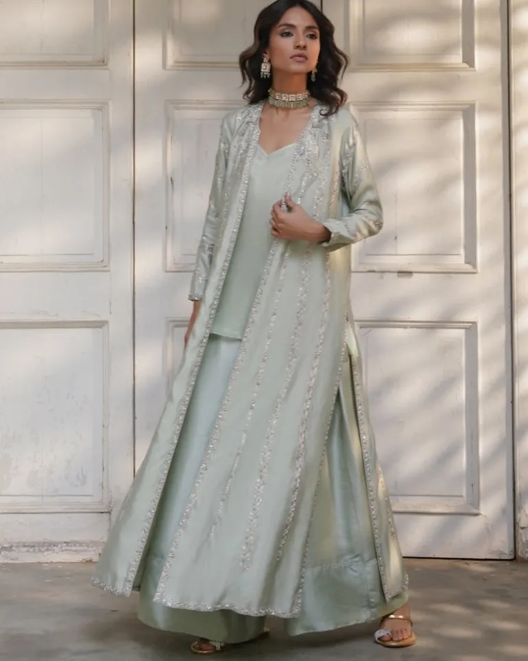 Sage Green Embroidered Borgia Set