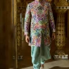 Sage Green Multi- Coloured Three-Dimenisonal Sherwani Set