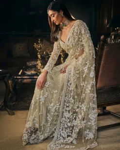 Sage Green Three-Dimensional Sari Set