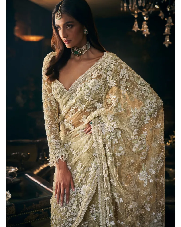 Sage Green Three-Dimensional Sari Set