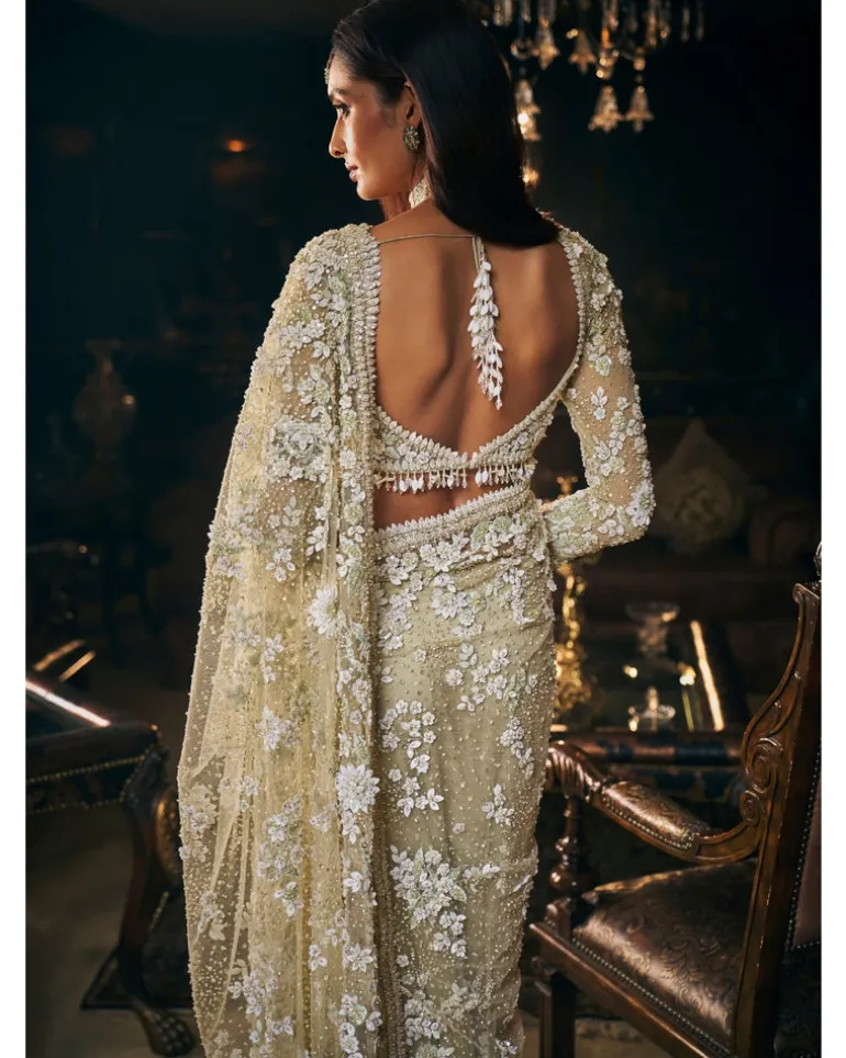 Sage Green Three-Dimensional Sari Set