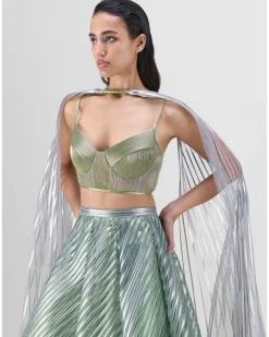 Sage Metallic Corded Lehenga Set