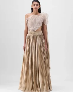 Sand Corded Coral Drape Skirt Set