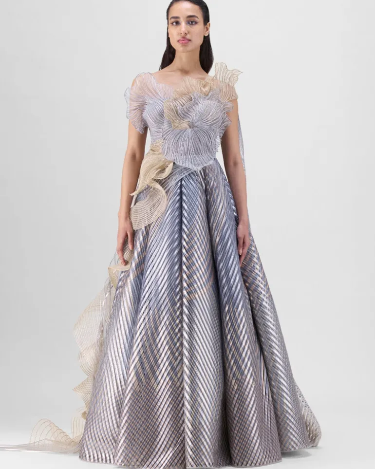 Sand Structured Corded Coral Gown