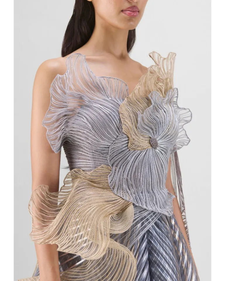 Sand Structured Corded Coral Gown