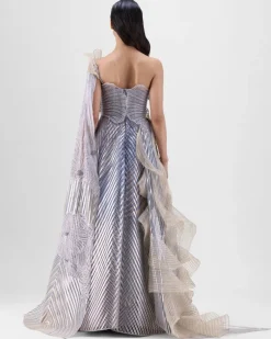 Sand Structured Corded Coral Gown