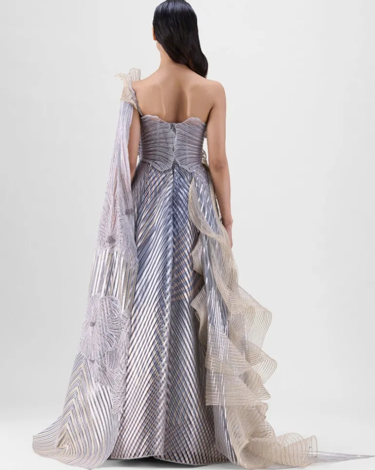 Sand Structured Corded Coral Gown