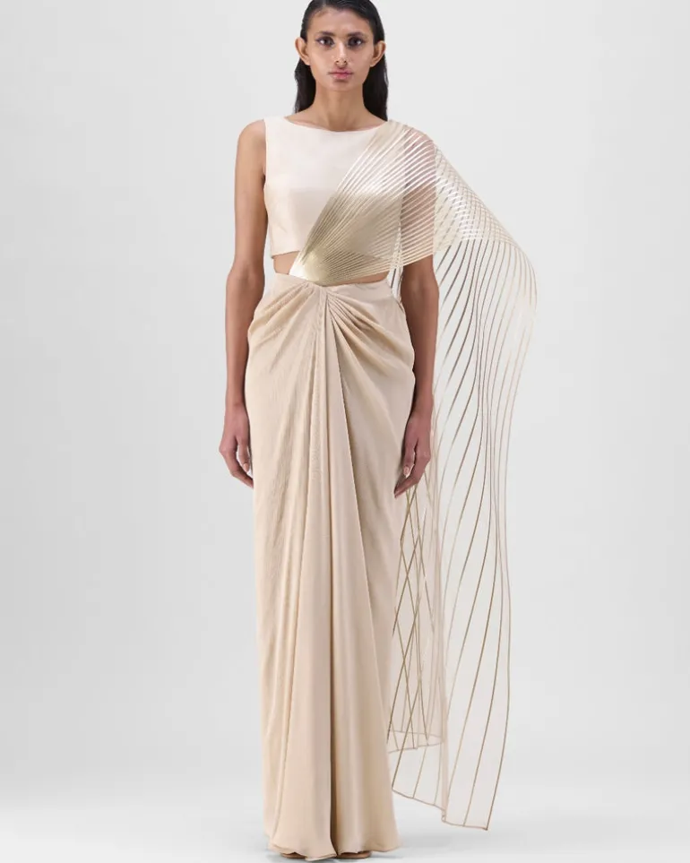 Sand Structured Pallu Sari Set