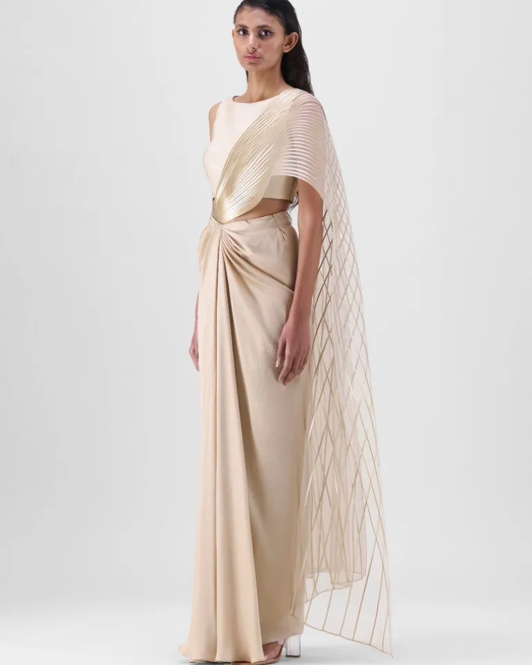 Sand Structured Pallu Sari Set