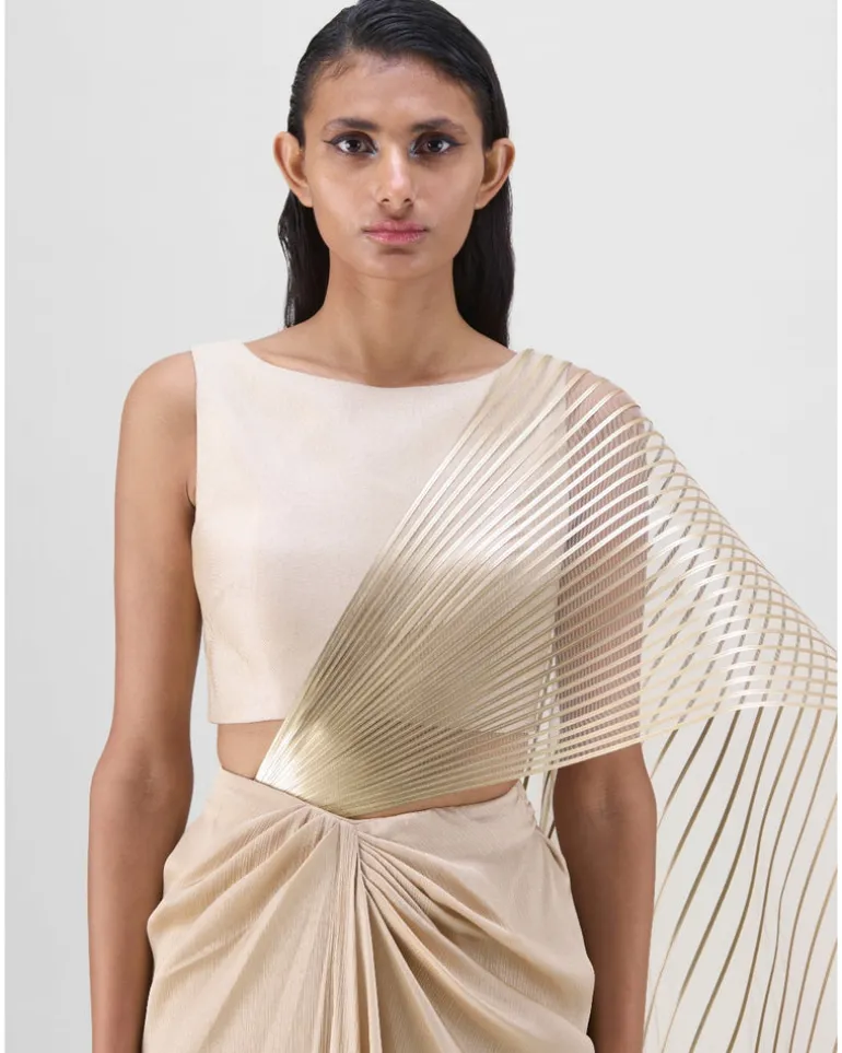 Sand Structured Pallu Sari Set
