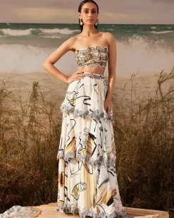 Saun Finn Skein Tiered Bandeau Bustier Skirt Set