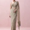 Sea Green Pre-Stitched Sari With Rose Applique And Corset Blouse