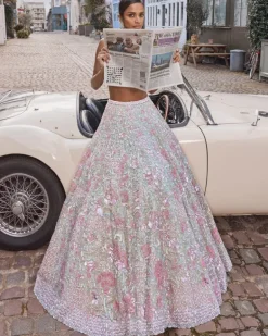 Sea Green Sequin Lehenga Set