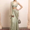 Sea Green Silk Tissue Godet Sari Set