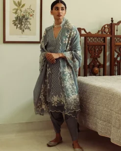 Self Chanderi Kurta With Dhoti Salwar
