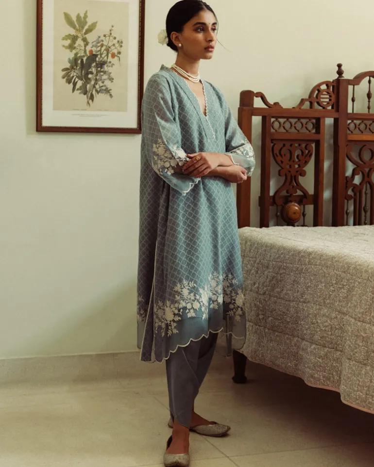 Self Chanderi Kurta With Dhoti Salwar