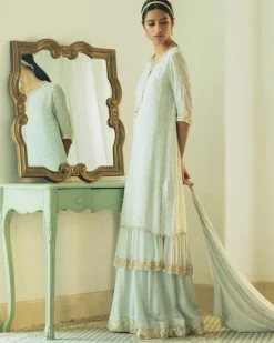 Sequin And Mukaish Layered Kurta Set