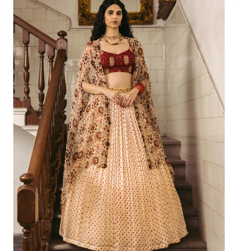 Shaahee Bandhani Skirt Cape Set