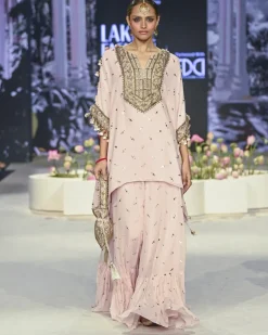 Shahnaaz Blush Pink Embroidered Kurta With Frill Sharara Set