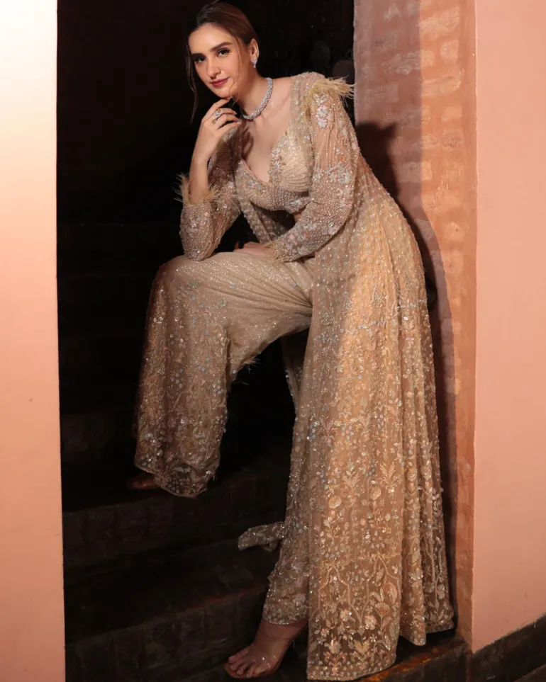 Shimmer Gray Jacket Sharara Set