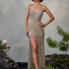 Silver Beaded Cutout Gown