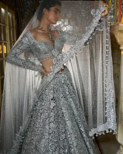 Silver Cut Work Lehenga Set