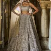 Silver Geometric Cut work Lehenga