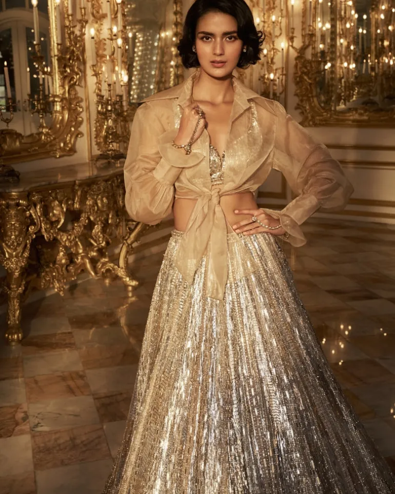 Silver Gold Crystal Lehenga Set