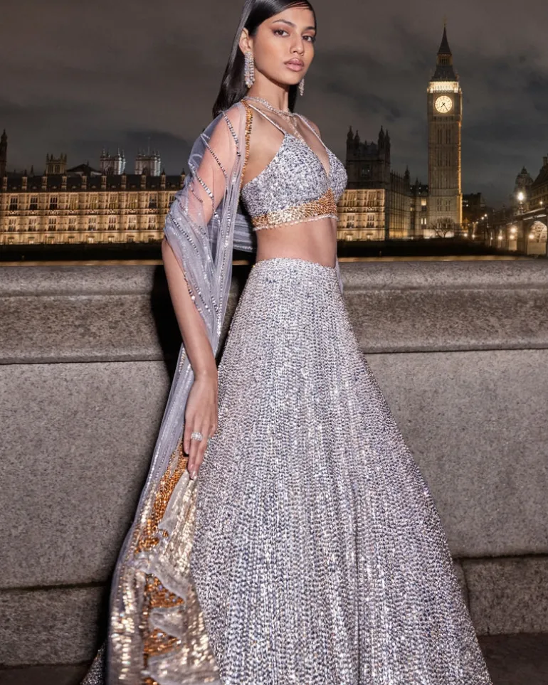 Silver Gold Sequin Lehenga Set
