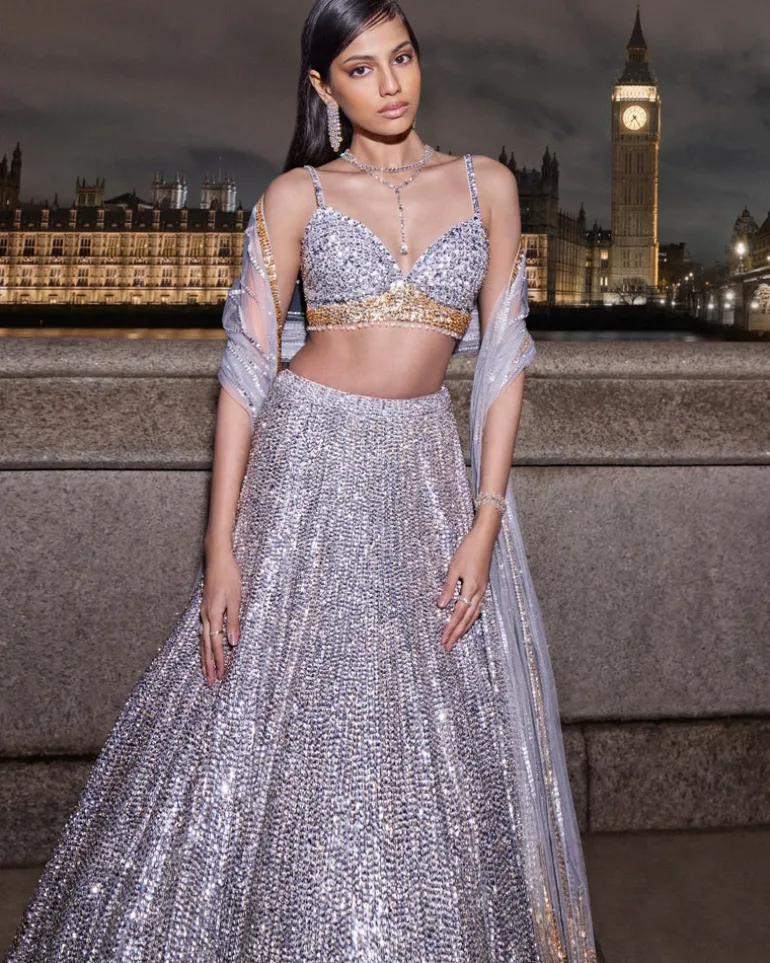 Silver Gold Sequin Lehenga Set