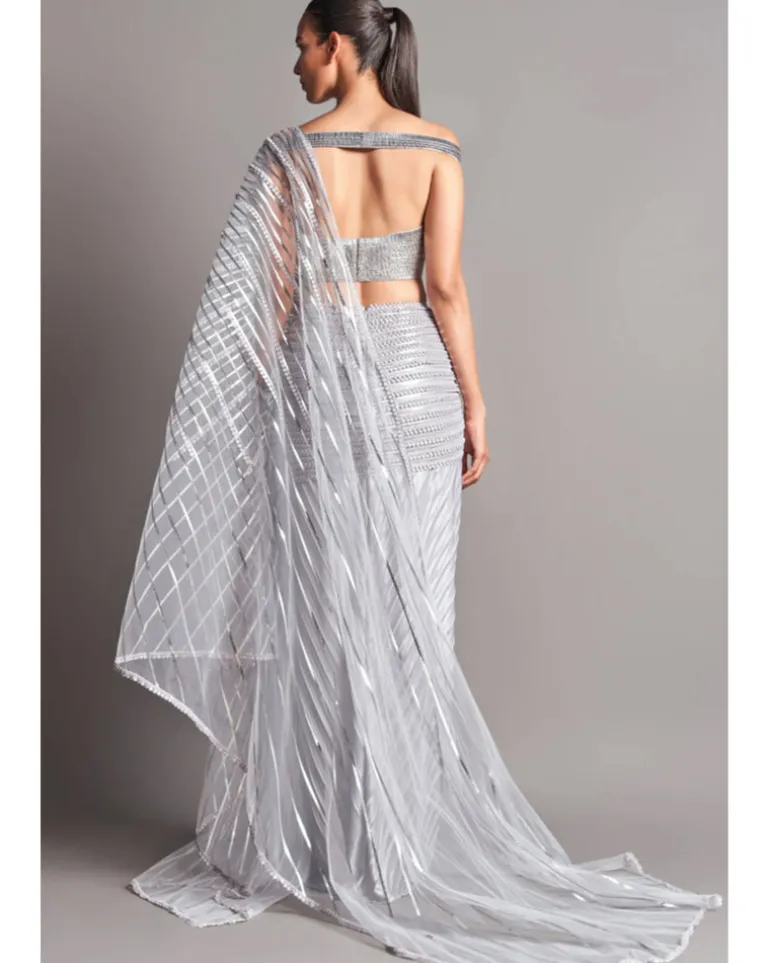 Silver Metallic Winged Sari