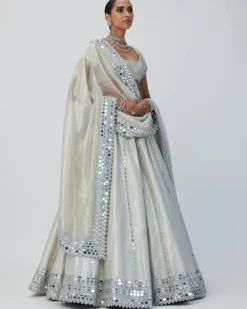 Silver Shimmer Organza Linear Lehenga Set