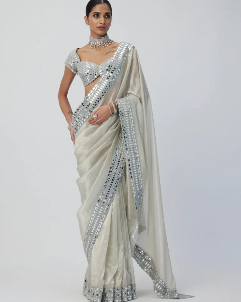 Silver Shimmer Organza Sari Set