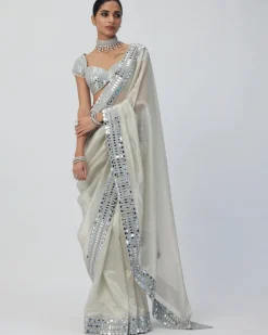 Silver Shimmer Organza Sari Set