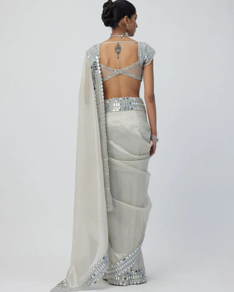Silver Shimmer Organza Sari Set