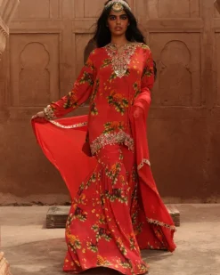 Sindoori Pine Print Hand Embroidered Gharara Set
