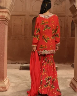 Sindoori Pine Print Hand Embroidered Gharara Set
