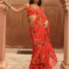 Sindoori Pine Print Tiered Ruffle Sari Set