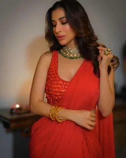 Sindoori Solid Ruffle Sari Set