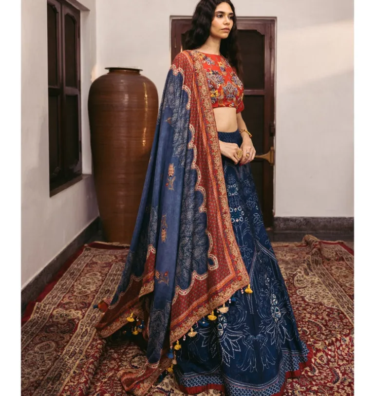 Sitara Red & Blue Lehenga Set