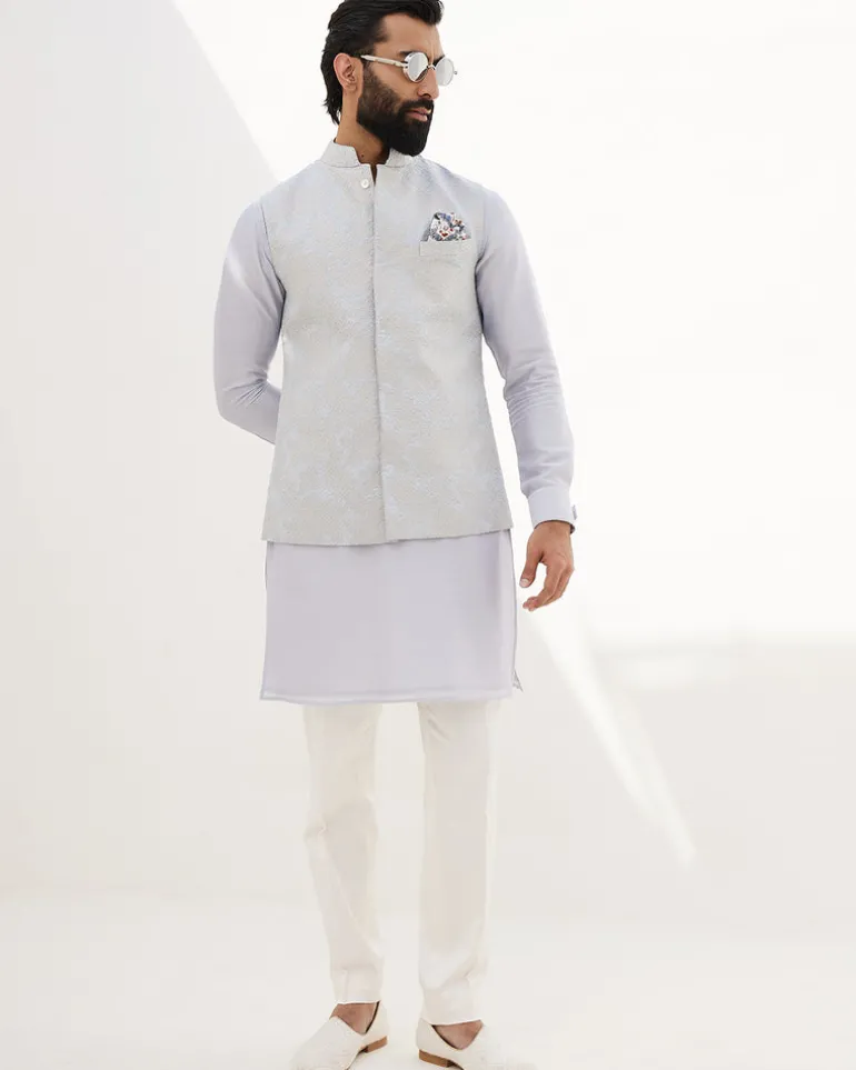 Sky Blue Banarasi Scallop Kurta Set